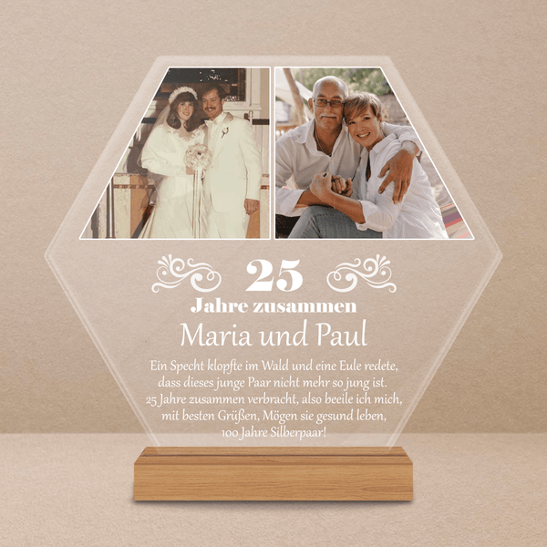 25 Jahre zusammen 2 Fotos + Wünsche - Druck auf Glas, personalisiertes Geschenk für Paar - Adamell.de