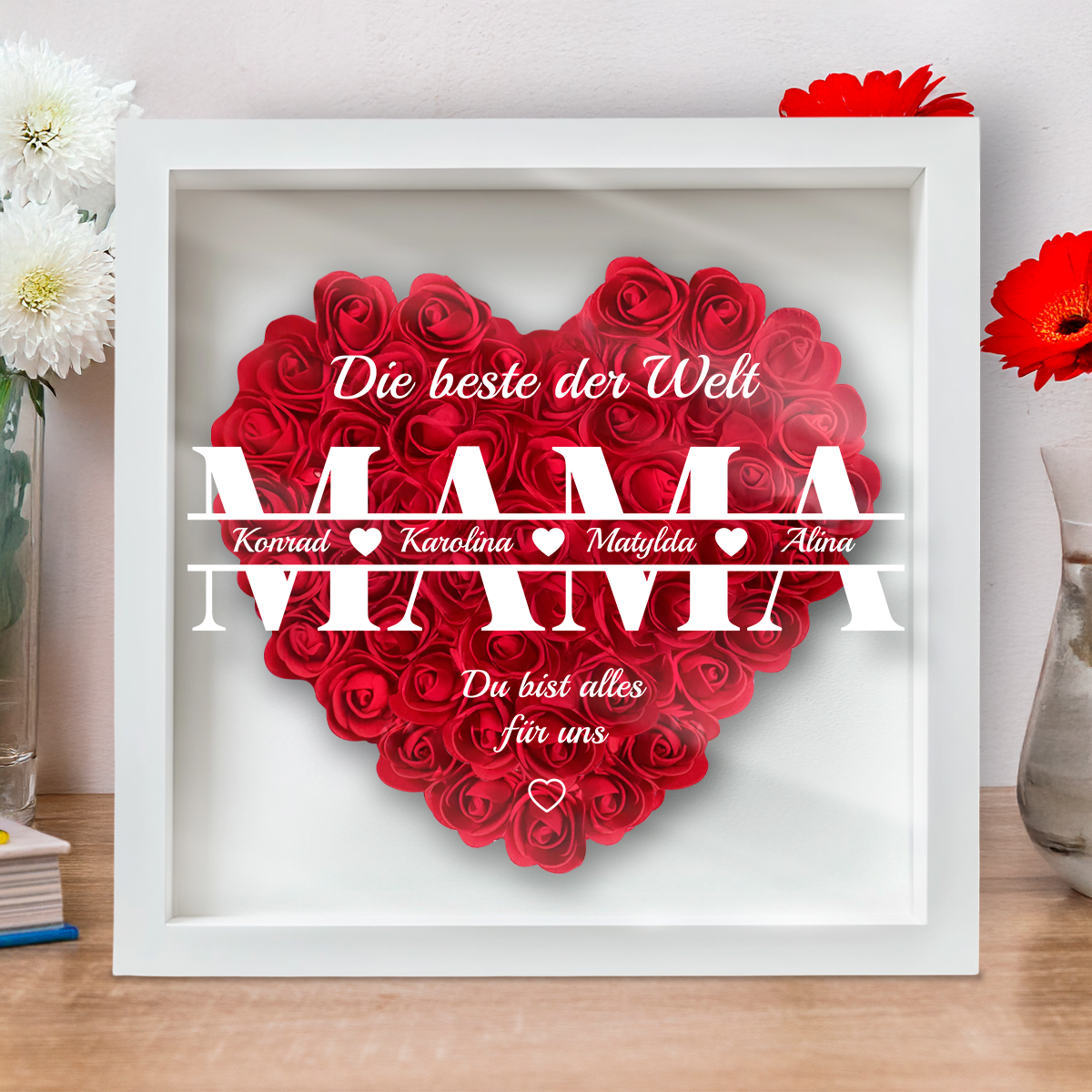 Mama ist die Beste der Welt - Blumen-Schattenschachtel, personalisiertes Geschenk für Mama