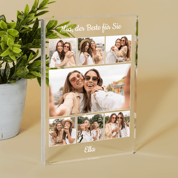 Collage 7 Fotos mit Schwester - Druck auf Glas, personalisiertes Geschenk für Schwestern - Adamell.de