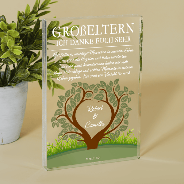 Danksagung mit Baummotiv - Druck auf Glas, personalisiertes Geschenk für Großeltern - Adamell.de