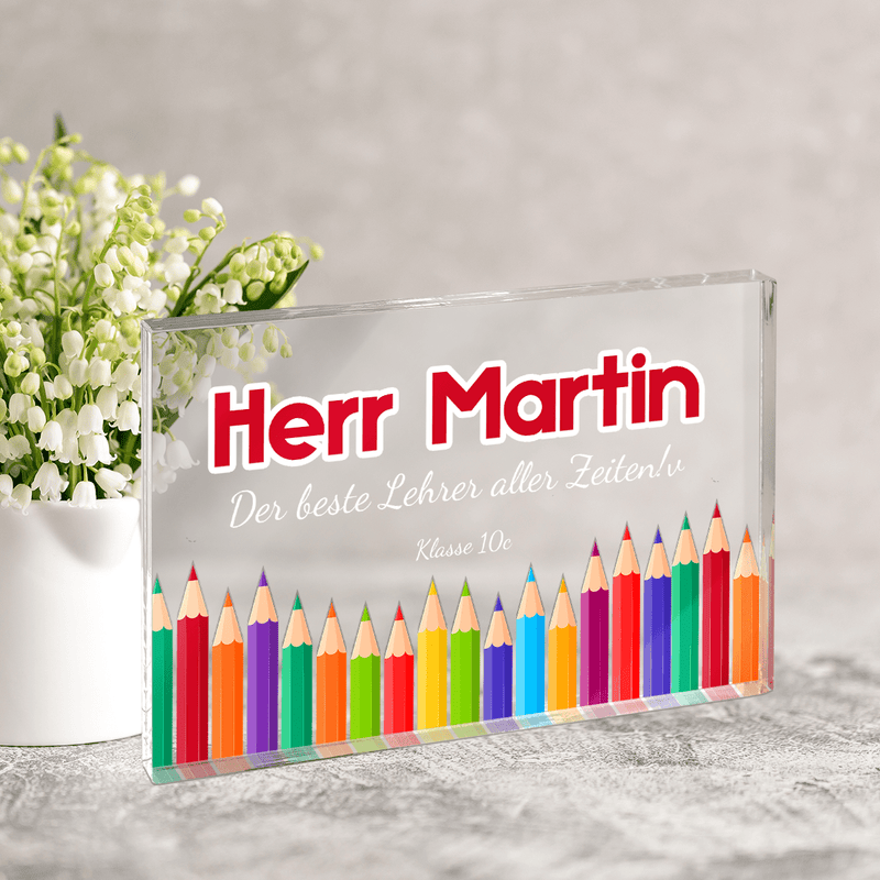 Der beste Lehrer aller Zeiten - Druck auf Glas, personalisiertes Geschenk für Lehrer - Adamell.de