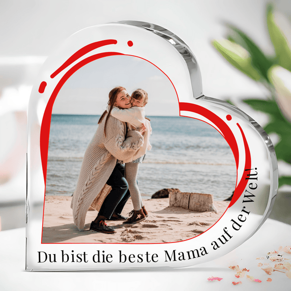 Du bist die beste Mama! - Herz aus Glas, personalisiertes Geschenk für Mama - Adamell.de