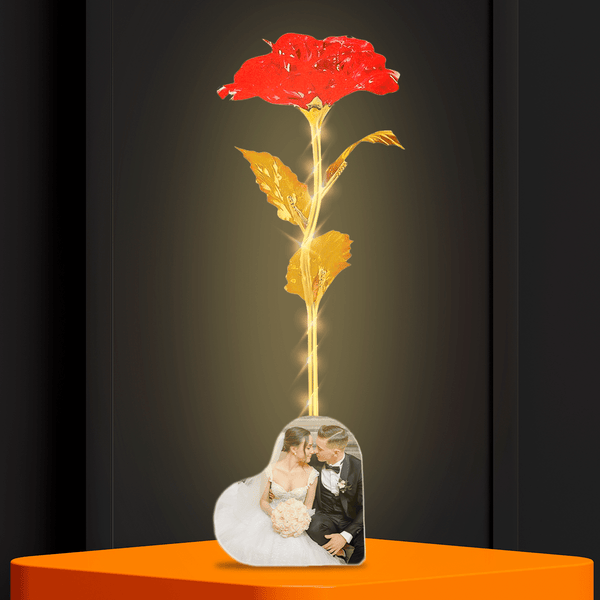 Ewige Rote Rose aus Kristall mit LED, mit persönlichem Aufdruck HOCHZEIT+ KOSTENLOSE - Adamell.de