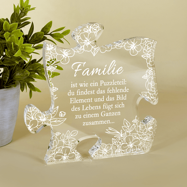 Familie wie ein Puzzlespiel - Druck auf Glas, personalisiertes Geschenk für Eltern - Adamell.de