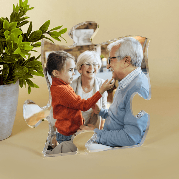 Foto mit Großeltern - Druck auf Glas - das Puzzle, personalisiertes Geschenk für Großeltern - Adamell.de