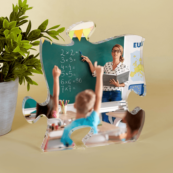 Foto mit Lehrer - Druck auf Glas - das Puzzle, personalisiertes Geschenk für Lehrer - Adamell.de