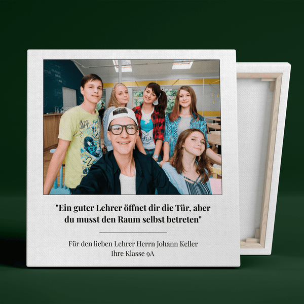 Foto + Zitat für Lehrer - Druck auf Leinwand, personalisiertes Geschenk für Lehrer - Adamell.de