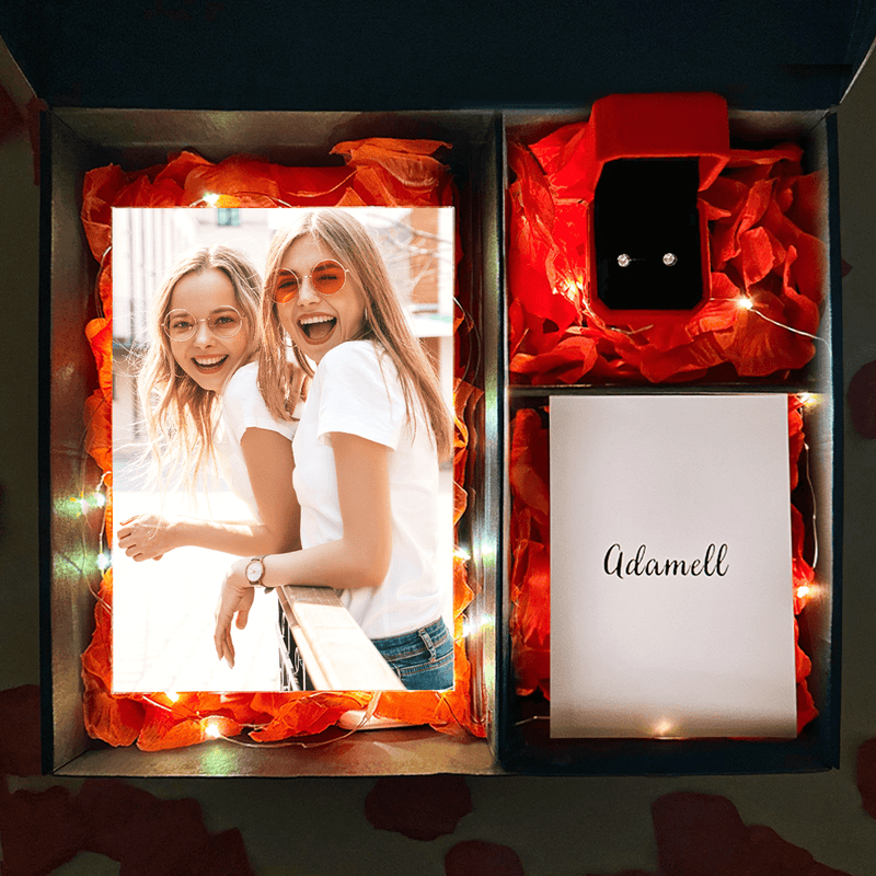 Glasdruck SCHWESTER + Ohrringe Box 2 in 1 - Geschenkset Box, personalisiertes Geschenk für Schwester - Adamell.de