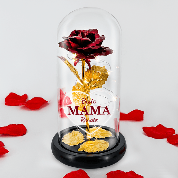 Glühende ewige Rose im Glas + personalisiertes MEINE MAMA - Adamell.de