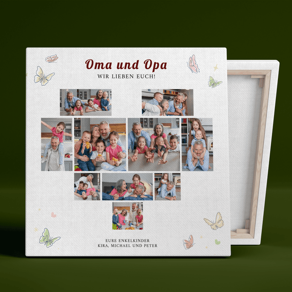 Herz-Collage 10 Bilder - Druck auf Leinwand, personalisiertes Geschenk für Großeltern - Adamell.de