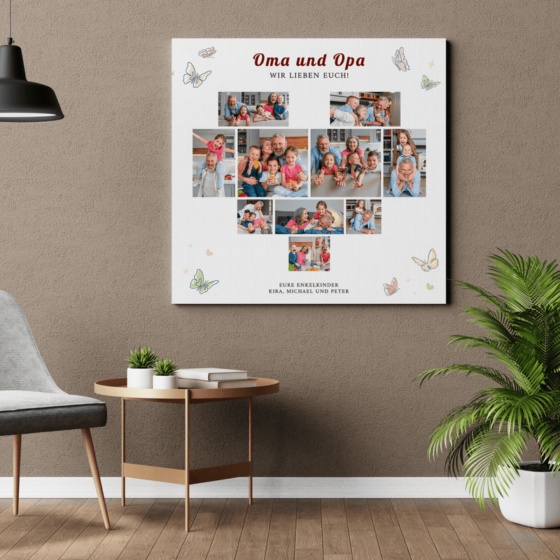 Herz-Collage 10 Bilder - Druck auf Leinwand, personalisiertes Geschenk für Großeltern - Adamell.de