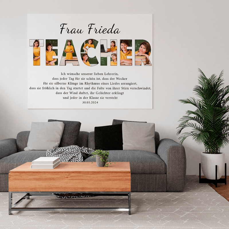 Inschrift TEACHER Collage - Druck auf Leinwand, personalisiertes Geschenk für Lehrer - Adamell.de