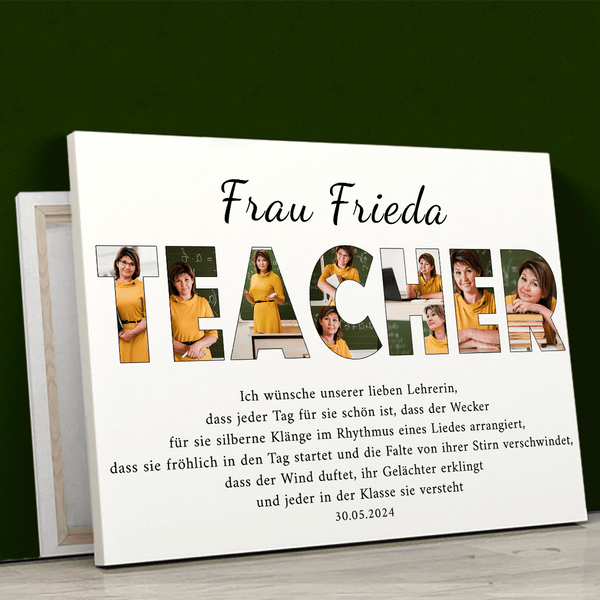 Inschrift TEACHER Collage - Druck auf Leinwand, personalisiertes Geschenk für Lehrer - Adamell.de
