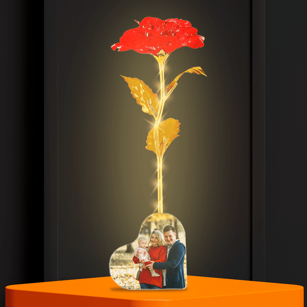 LED-Kristall ewige Rose rot mit persönlichem Aufdruck AN MEINE ELTERN - Adamell.de