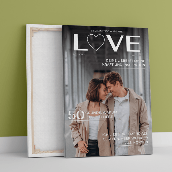 Magazin LOVE mit Foto - Druck auf Leinwand, personalisiertes Geschenk für Paar - Adamell.de