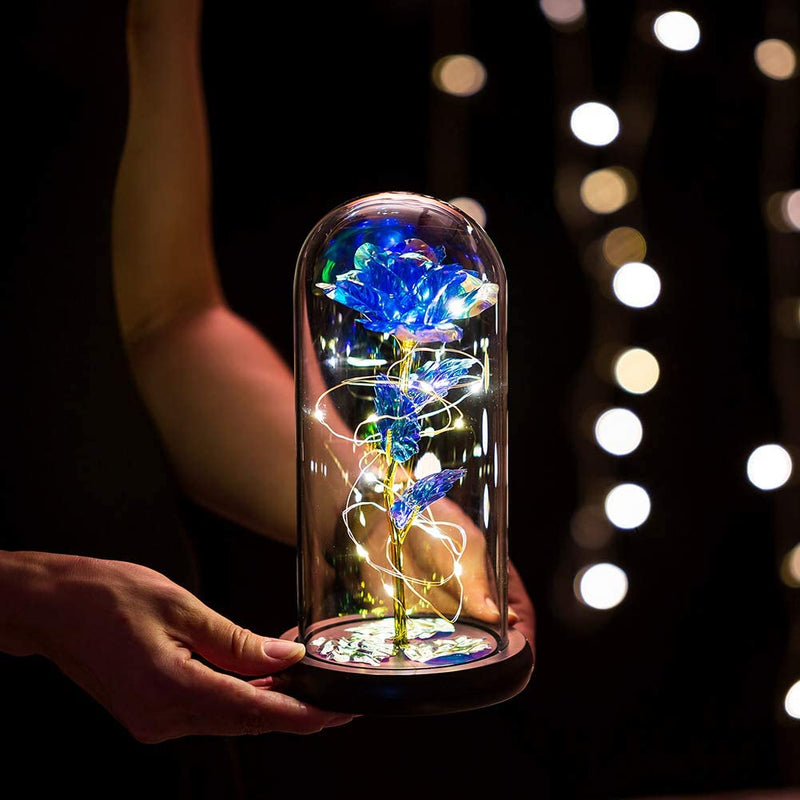 Magie Blau Ewige Rose im Glas LED + Kostenlose Geschenke enthalten | Perfektes Geschenk, Geburtstag, Weihnachten, Valentinstag - Adamell.de
