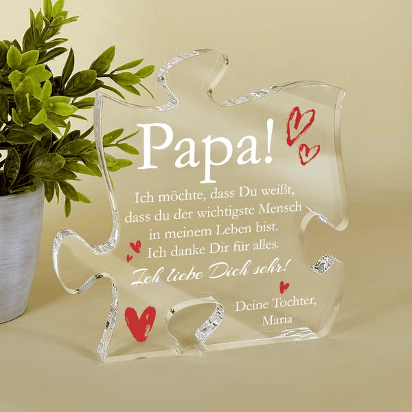Papa der wichtigste Mann - Druck auf Glas - das Puzzle, personalisiertes Geschenk für Papa - Adamell.de