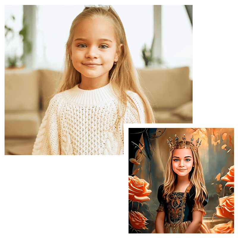 Porträt kleinen Prinzessin - Druck auf Leinwand, personalisiertes Geschenk für Kind - Adamell.de