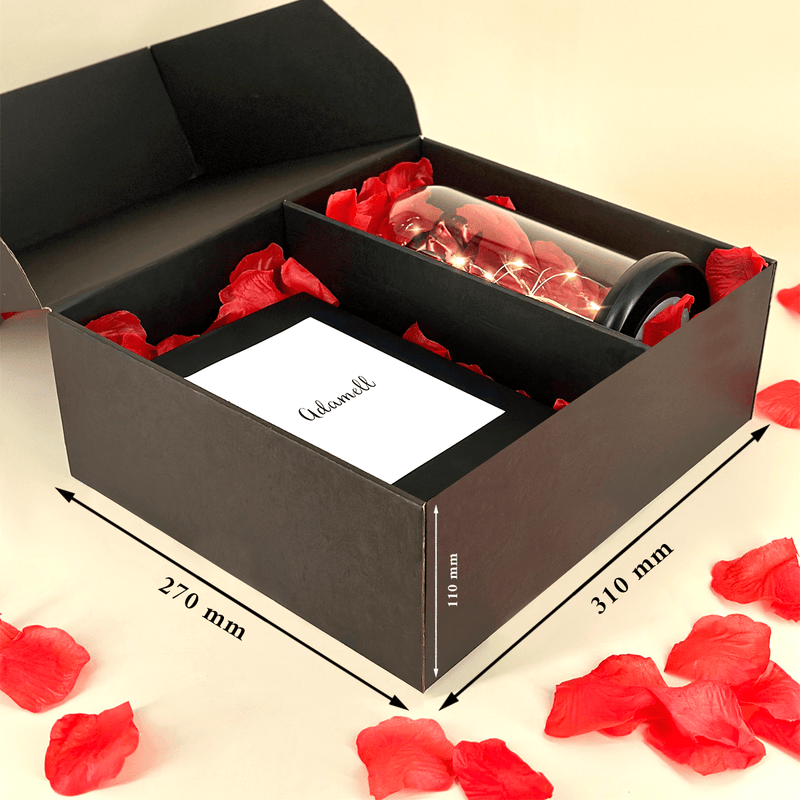 Rote ewige Rose + Glasdruck Spotify Box in1 - Geschenkset Box, personalisiertes Geschenk für Frau - Adamell.de