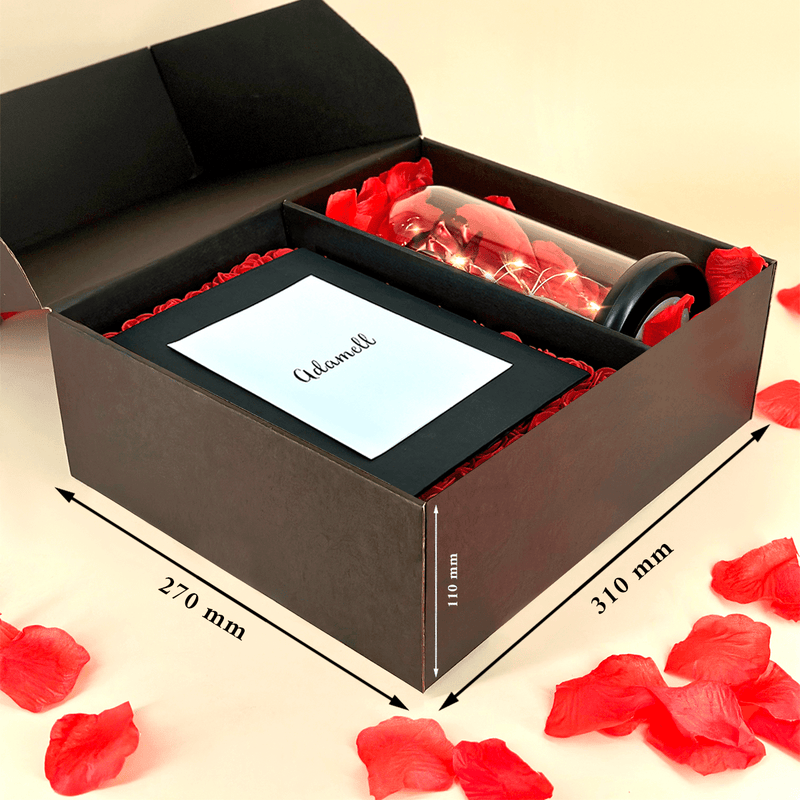 Rote ewige Rose + Glasdruck We Love you Mom Box 2 in1 - Geschenkset, personalisiertes Geschenk für Mama - Adamell.de