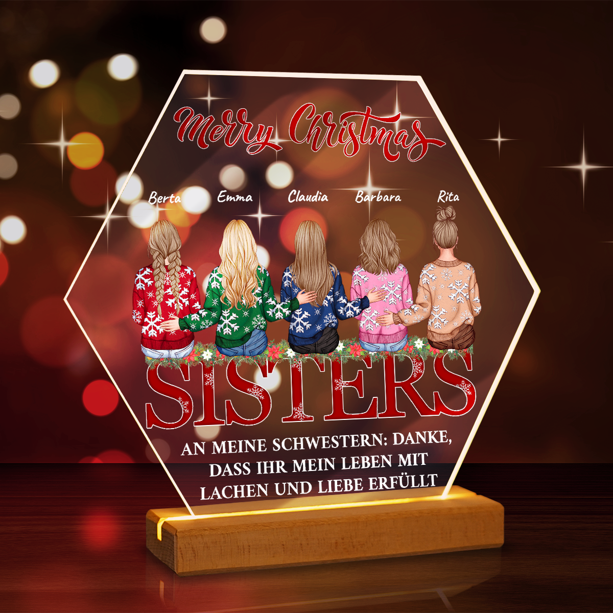 Mit meiner Schwester an Weihnachten - Druck auf Glas, personalisiertes Geschenk für Schwester