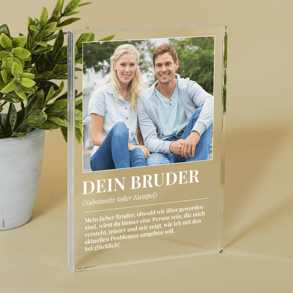 Substantiv BRUDER - Druck auf Glas, personalisiertes Geschenk für Bruder - Adamell.de
