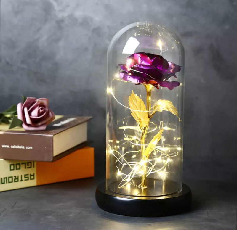 Violett Ewige Rose im Glas LED, Geschenk für frauen, freundin, mama, valentinstag, geburstag, weihnachtsgeschenke, muttertagsgeschen, Weltfrauentag - Adamell.de