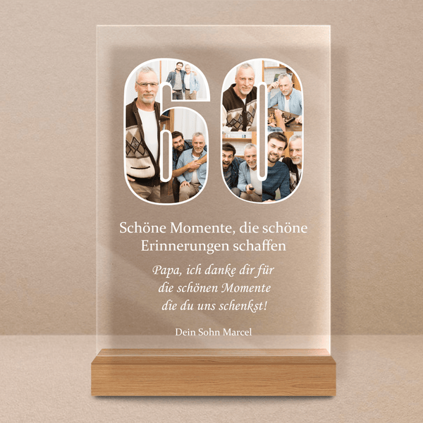 60. Geburtstag - Druck auf Glas, personalisiertes Geschenk für Papa - Adamell.de