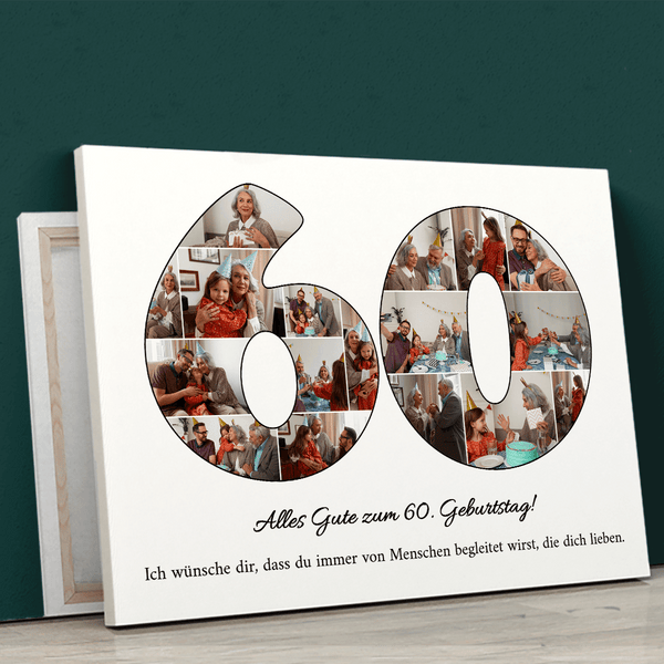 Collage für 60. mit Wünschen - Druck auf Leinwand, personalisiertes Geschenk für Oma - Adamell.de