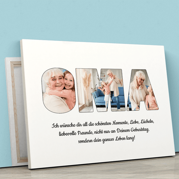 Das Wort OMA Collage - Druck auf Leinwand, personalisiertes Geschenk für Oma - Adamell.de
