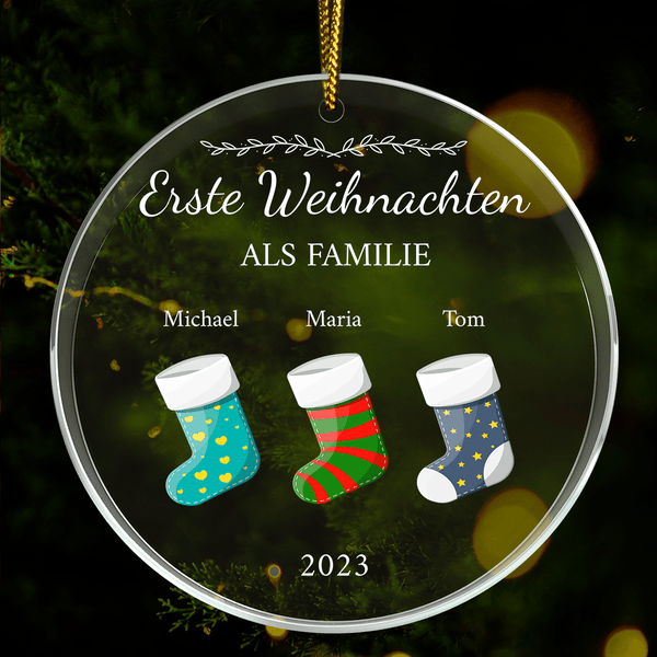 Erstes Weihnachten als Familie - Christbaumkugel, personalisiertes Geschenk für Eltern - Adamell.de