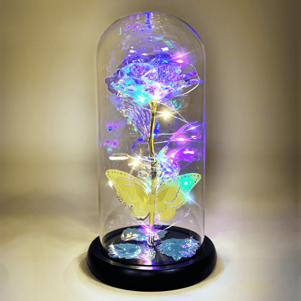 Ewige Rose aus LED-Kristall mit Schmetterling + Kostenlose - Adamell.de