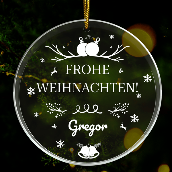 Fröhliche Weihnachtswünsche + Name - Christbaumkugel, personalisiertes Geschenk für ihn - Adamell.de