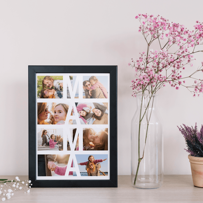 Gerahmte Collage Mama - Druck auf Glas, personalisiertes Geschenk für Mutter - Adamell.de