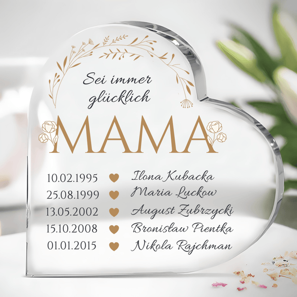 Mama, sei glücklich - Herz aus Glas, personalisiertes Geschenk für Mama - Adamell.de