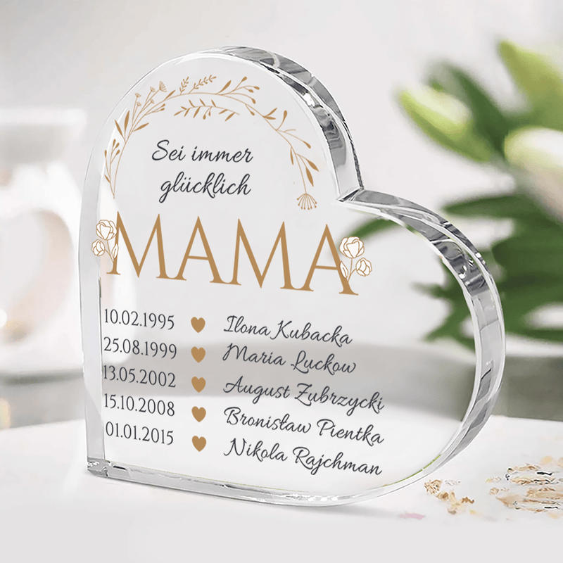 Mama, sei glücklich - Herz aus Glas, personalisiertes Geschenk für Mama - Adamell.de