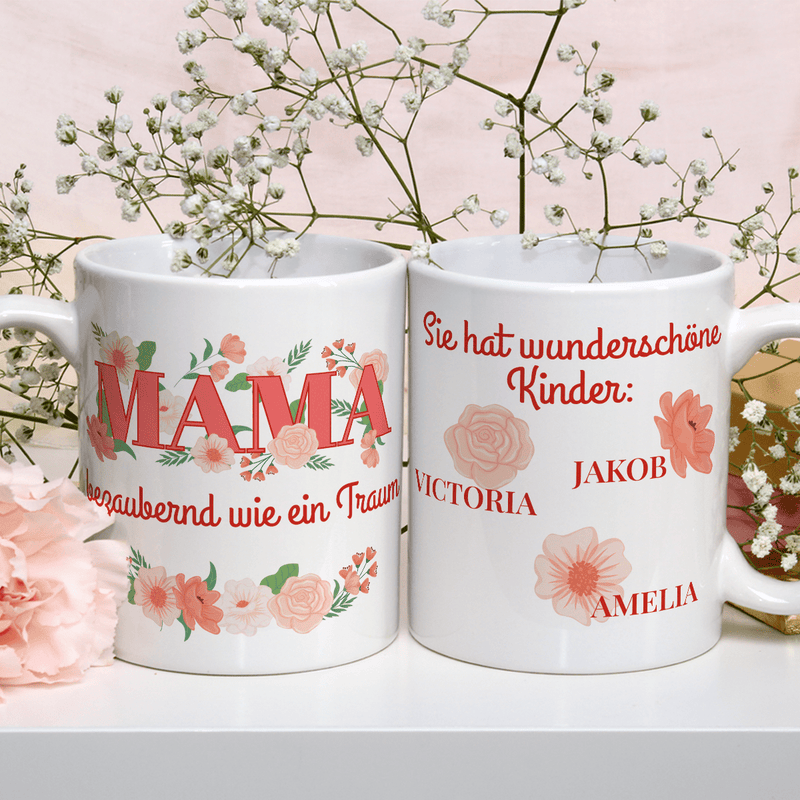 Mutter und ihre Kinder - 1x bedruckte Tasse, personalisiertes Geschenk für Mama - Adamell.de