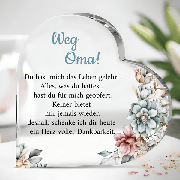 Pastellblumen - Glasherz, personalisiertes Geschenk für Oma - Adamell.de
