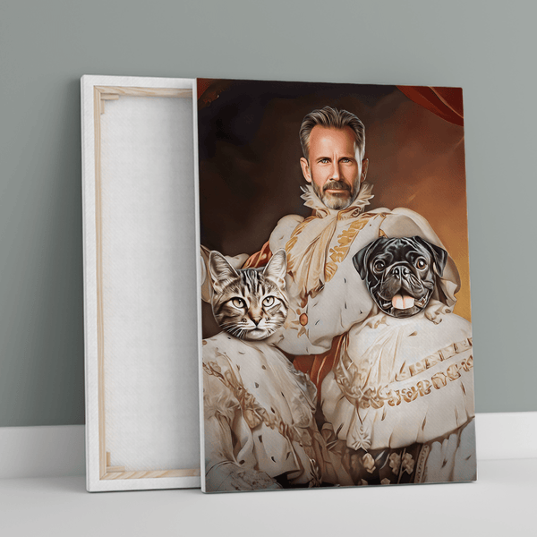 Porträt König mit Haustieren - Druck auf Leinwand, personalisiertes Geschenk für Mann - Adamell.de