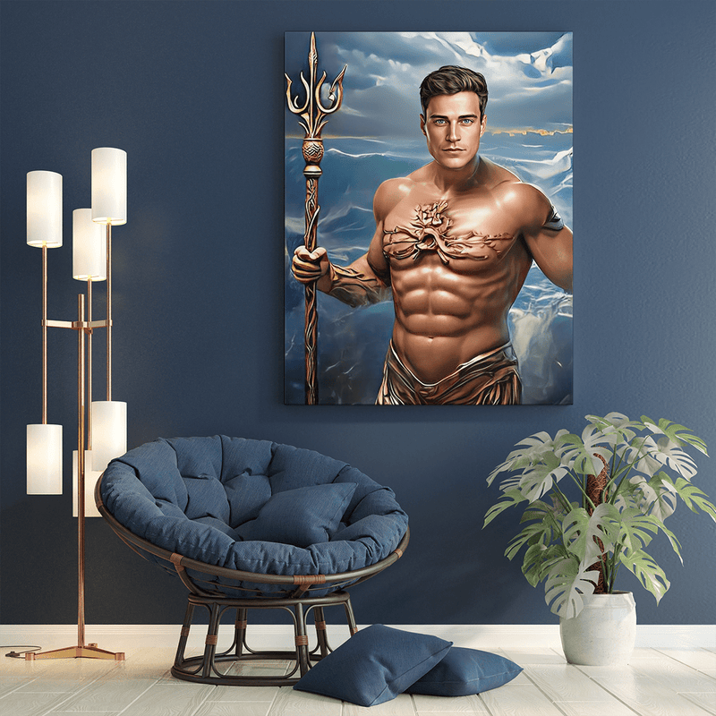 Porträt von Poseidon - Druck auf Leinwand, personalisiertes Geschenk für Mann - Adamell.de