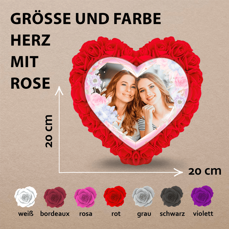Rose Herz + Fotodruck - Rosenherz mit Aufdruck, personalisiertes Geschenk - Adamell.de