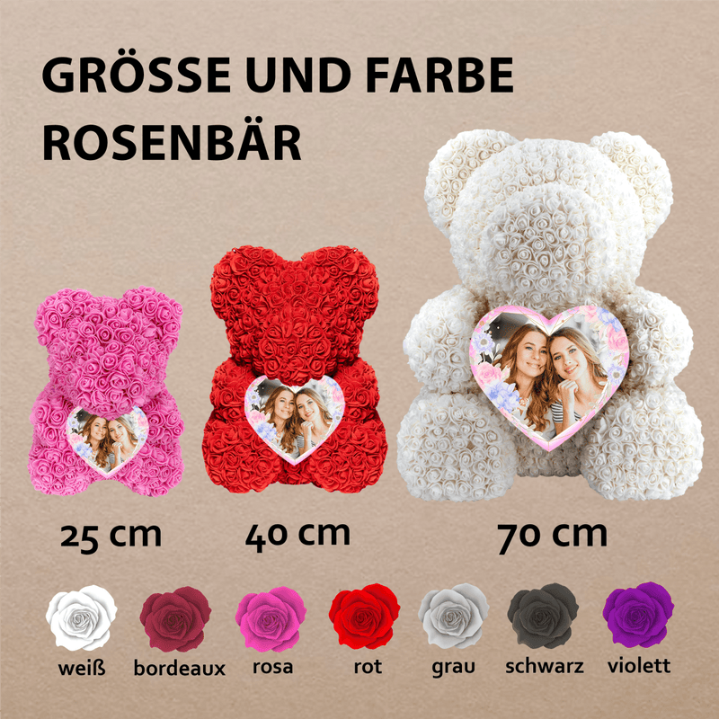Rosen-Teddybär + Fotodruck - Rosenbären mit Aufdruck, personalisiertes Geschenk - Adamell.de