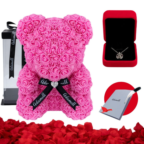 Rosenbär Rosa mit Schleife 25cm, Geschenk für frauen, freundin, mama, valentinstag, geburstag, weihnachtsgeschenke, muttertagsgeschen, Weltfrauentag - Adamell.de