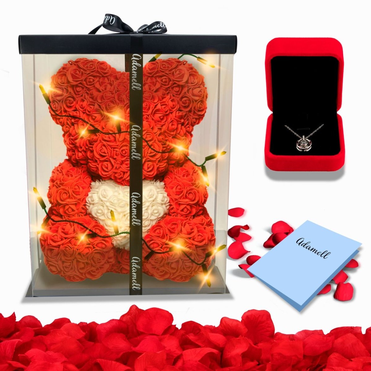 Rosenbär Roter mit Herz 40 cm + LED, schönes Geschenk für Frauen