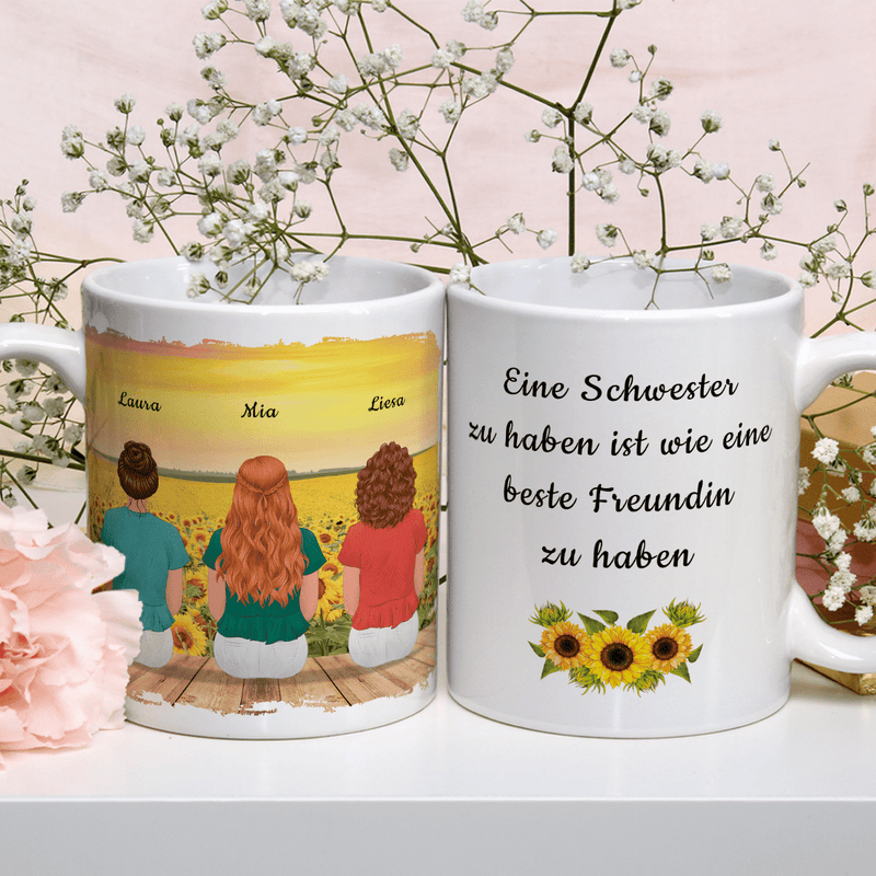 Schwester Clipart - 1x Bedruckte Tasse, personalisiertes Geschenk für Schwester - Adamell.de