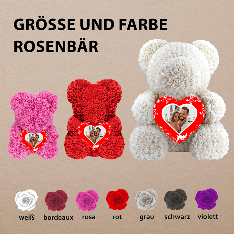 Teddybär mit Foto - Rosenbären mit Aufdruck, personalisiertes Geschenk für Frau - Adamell.de