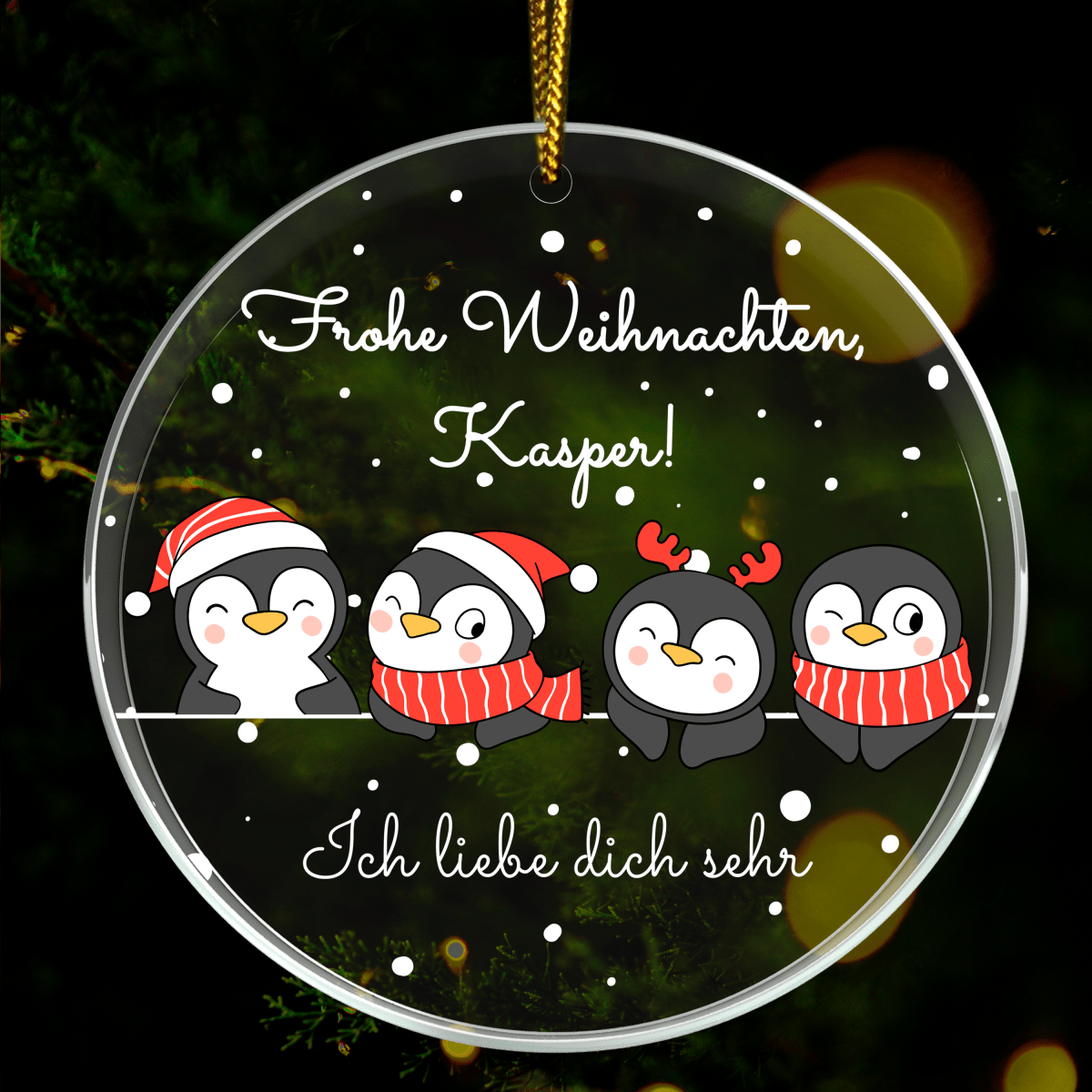 Wünsche + Pinguin-Grafiken - Christbaumkugel personalisiertes Geschenk