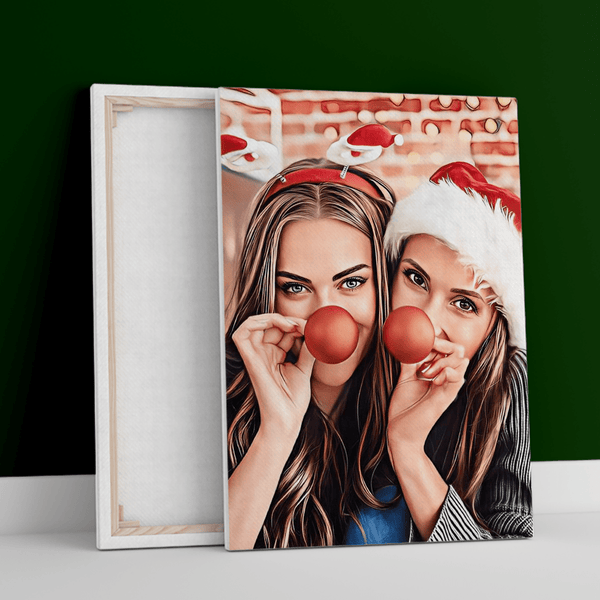 Weihnachtsporträt mit Freundin - Druck auf Leinwand, personalisiertes Geschenk für Freundin - Adamell.de