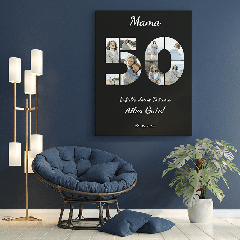 Wünsche zum 50. Geburtstag - Druck auf Leinwand, personalisiertes Geschenk für Mama - Adamell.de