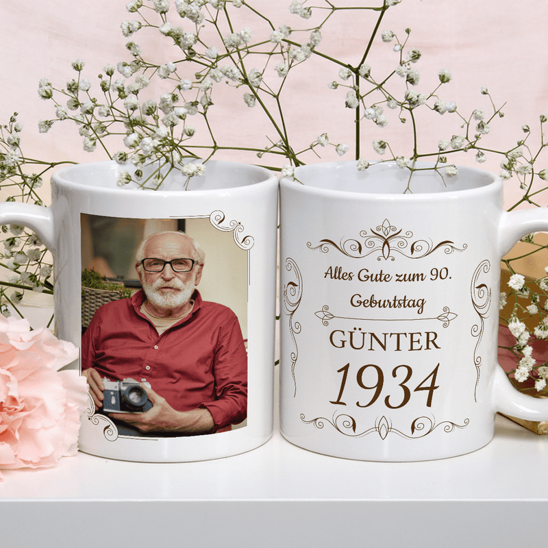 Zum 90. Geburtstag - 1x bedruckte Tasse, personalisiertes Geschenk für Opa - Adamell.de